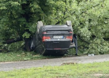 Румънски автомобил отсече дърво и се преобърна в Русе