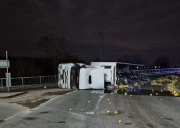 Турски тир с лимони се обърна тази нощ край Бяла