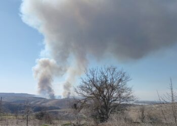 Голям пожар гори край Стълпище, подозират умисъл